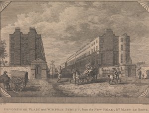 Devonshire Place and Wimpole Street, from the New Road, St. Mary le Bone by George Barret