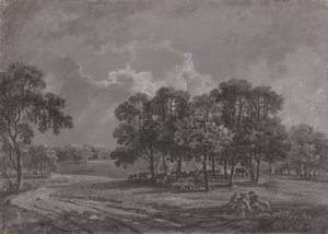 Park Scene with Deer, Cattle, and a Group of Figures by George Barret