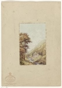 Hilly Landscape with Stream (Water Mill on the Wye) by George Baxter