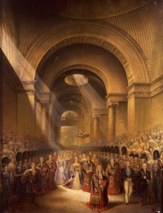 The Arrival of Her Most Gracious Majesty Queen Victoria at the House of Lords to Open Her First Parliament by George Baxter