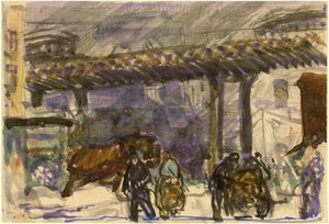 A Winter Day - Under the Elevated near Brooklyn Bridge by George Bellows