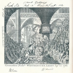 Engraved ticket for the Coronation ceremony of George III in Westminster Abbey 1761