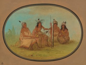 An Aged Ojibbeway Chief and Three Warriors by George Catlin