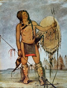Comanche warrior with a shield, lance and bow and arrows, c.1835 by George Catlin