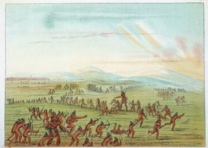 Indians of America: teaching hunting for Mandans children between 7 and 15 years old. Illustration by George Catlin
