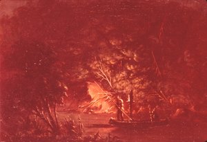 Ojibwe Spearing Salmon by Torchlight