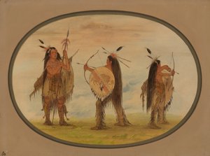 Three Mandan Warriors Armed for War, 1861-1869