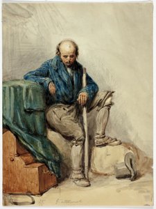 Bald Man Seated on Belongings; Lady in a Yellow Gown