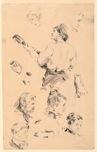 Sketches of Heads, a Hand, a Foot, and a Musician by George Charles Aid