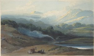 Cattle resting in a mountainous landscape, Bengal by George Chinnery