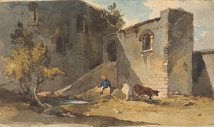 Figure with Cattle Standing in the Shadow of a Building by George Chinnery