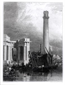The Shot Tower and Waterloo Bridge, engraved by G. Cooke by George Clarkson (after) Stanfield