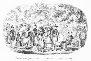 A Scene in Kensington Gardens, or Fashions and Frights of 1829 by George Cruikshank