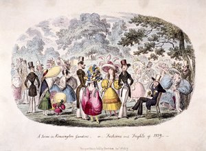A Scene in Kensington Gardens - Fashion and Frights of 1829 by George Cruikshank