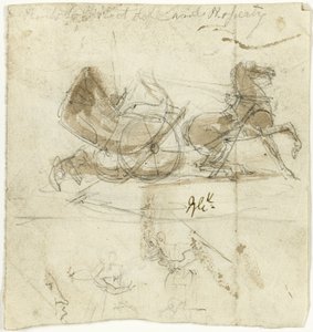 Caricature of Self (front); Cab Thrown by a Horse, with Other Sketches (back)