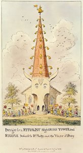 Design for a Ritualist High Church Tower and Steeple, Dedicated to Dr. Pusey and the Vicar of Bray, 1868 by George Cruikshank