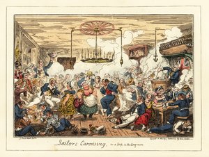 English sailors drinking and dancing in a pub, Napoleonic era (1829) by George Cruikshank