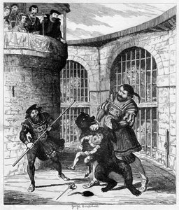 Gog extricating Xit from the bear in the Lions Tower, 1840 by George Cruikshank
