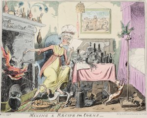 Mixing A Recipe for Corns, published 1835 by George Cruikshank