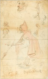 Mother Shipton (recto); Sheet of Sketches: Fleur-de-Lis and Figures (verso)