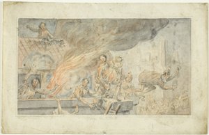 People Fleeing a Burning Building by George Cruikshank