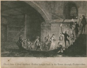 Queen Jane and Lord Guilford Dudley Brought Back to the Tower through Traitors Gate by George Cruikshank