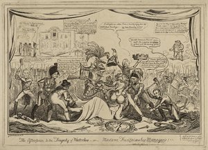 The Afterpiece to the Tragedy of Waterloo or Madame Francois and Her Managers!!!, Published November 9 by George Cruikshank
