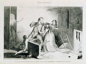 The Bottle, Plate VI, Fearful quarrels and brutal violence are the natural consequences of frequent use of the bottle, 1847