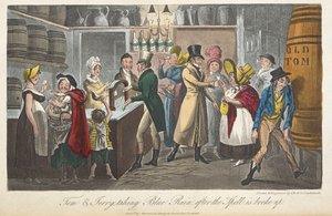 Tom & Jerry taking blue ruin after the spell is broke up, Life in London, etc., by Pierce Egan by George Cruikshank
