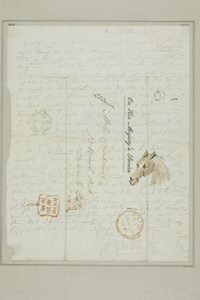 Untitled (Cruikshank letter with sketches of horse head)