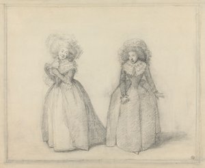 Two Ladies Standing in Conversation, Presumably a Scene from a Play