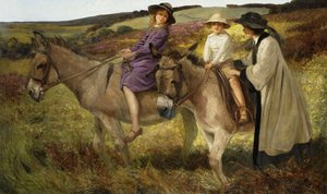 Two Children Riding Donkeys on the Edge of a Moor by George Edmund Butler