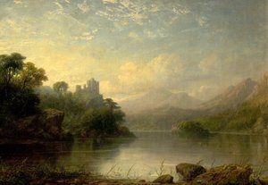 Lake Scene with Ruined Castle and Mountains, 19th Century