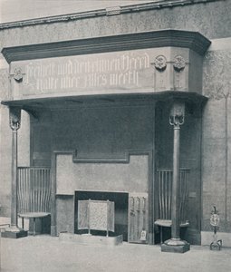 Fireplace designed by C. Harrison Townsend with carving designed and executed by George Frampton
