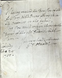 Letter from George Frederick Handel Dated February 24th 1750 by George Frederick Handel