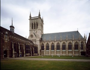 Gothic art: view of Saint John College founded in 1511 by the Countess of Richmond. The chapel was built in 1864 on a project by Sir George Gilbert Scoot. University of Cambridge, England by George Gilbert Scott