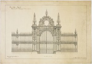 New College Oxford: Proposed Gates and Railing for Entrance to Garden by George Gilbert Scott