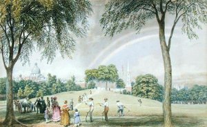Afternoon Rainbow - Boston Common from Charles Street Mall, Boston, Massachusetts, c.1830-40