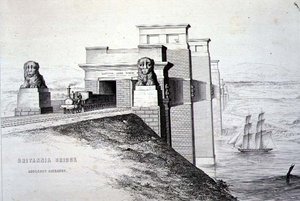 Britannia Bridge, Anglesey Entrance, engraved by the artist by George Hawkins