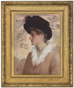 Portrait of a Lady, Half-Length, Wearing a Black Hat and Fur Stole