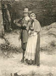 Puritan couple on their way to Sunday worship