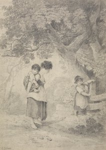 Study of a Girl with Two Children at a Stile by George Holmes