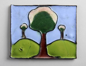 Enamel plaque with three trees