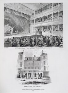Interior of the Little Theatre, Haymarket in London and the Front of the Above, engraved by James Stow by George Jones