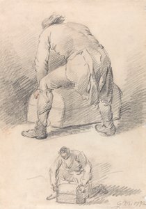 A Man Lifting a Trunk, Two Studies on One Sheet by George Morland