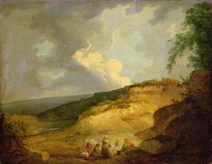 An Extensive Mountainous Landscape with a Gypsy Encampment in the Foreground by George Morland