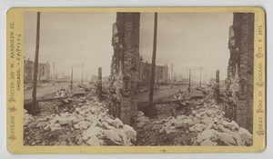 Stereograph of Washington Street from the Corner of LaSalle Street Looking East After the Chicago Fire of 1871, 1871