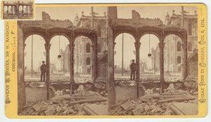 Stereograph of the Courthouse as Seen Through the Ruins of the East Side of Clark Street After the Chicago Fire of 1871, 1871