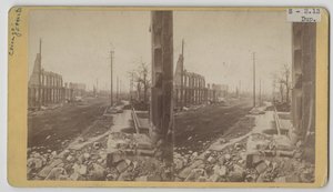 Stereograph view of Clark Street after the Chicago Fire of 1871