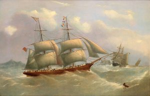 The Ellen Ashcroft of Whitehaven Under Reduced Sail, in Two Positions Off a Rocky Headland, c.1868